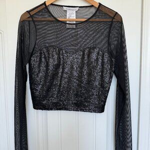 BCBGeneration Sequin Bustier Crop Long Sleeve Shear arms Size Medium